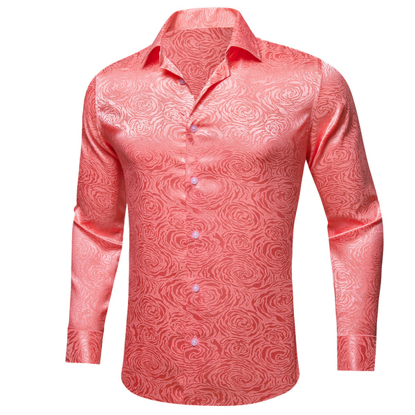 Light Coral Floral Rose Men's Long Sleeve Shirt
