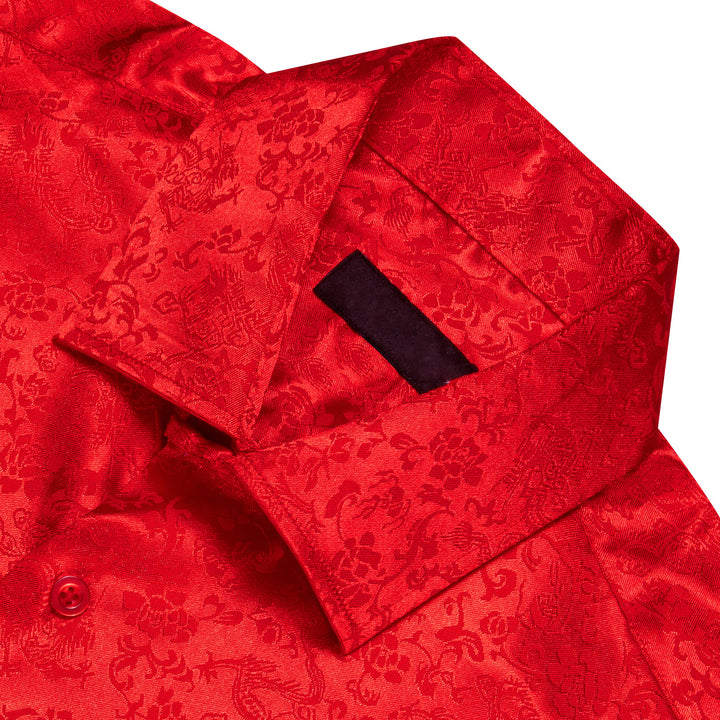 Strong Red Floral Leaf Men's Long Sleeve Shirt