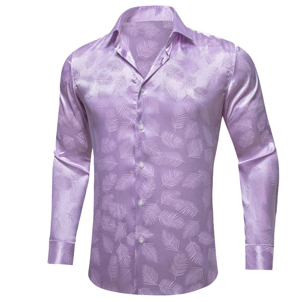Purple Floral Leaf Men's Long Sleeve Shirt