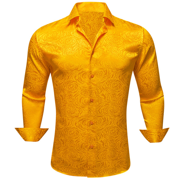 Golden Floral Rose Men's Long Sleeve Shirt