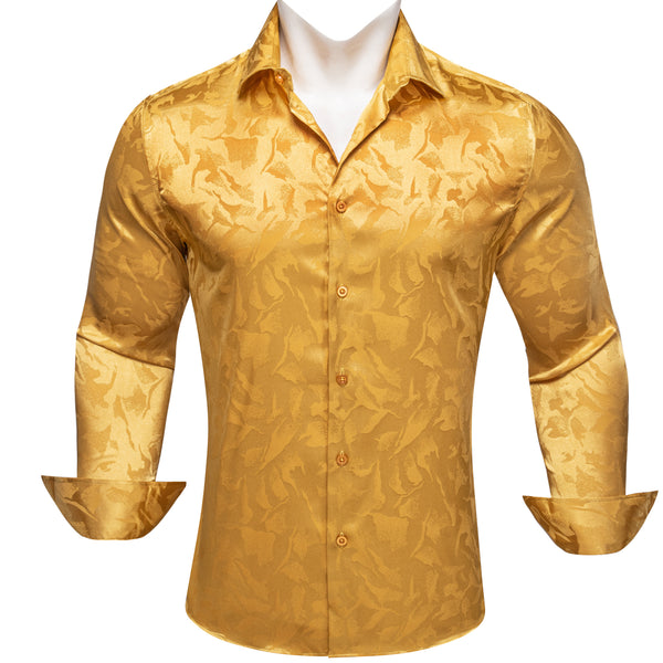 Gold Paisley Pattern Silk Men's Long Sleeve Shirt