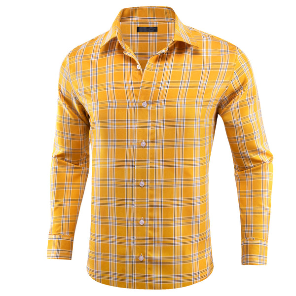 Yellow Plaid Men's Long Sleeve Work Shirt