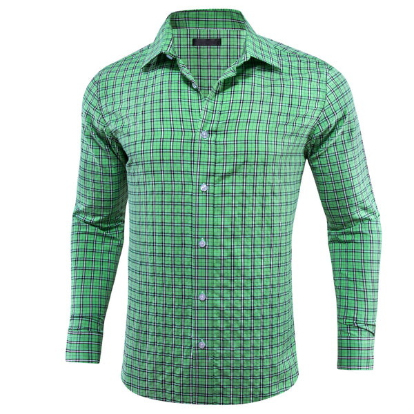 Green Black Plaid Men's Long Sleeve Work Shirt