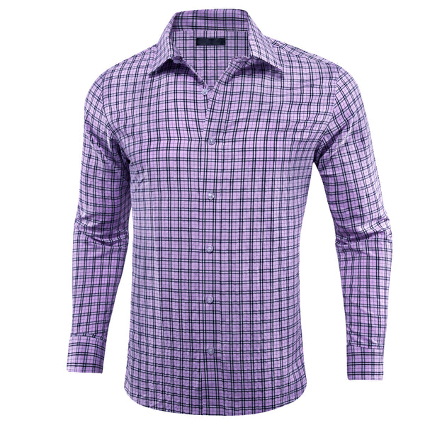 Lilac Purple Small Plaid Men's Long Sleeve Work Shirt