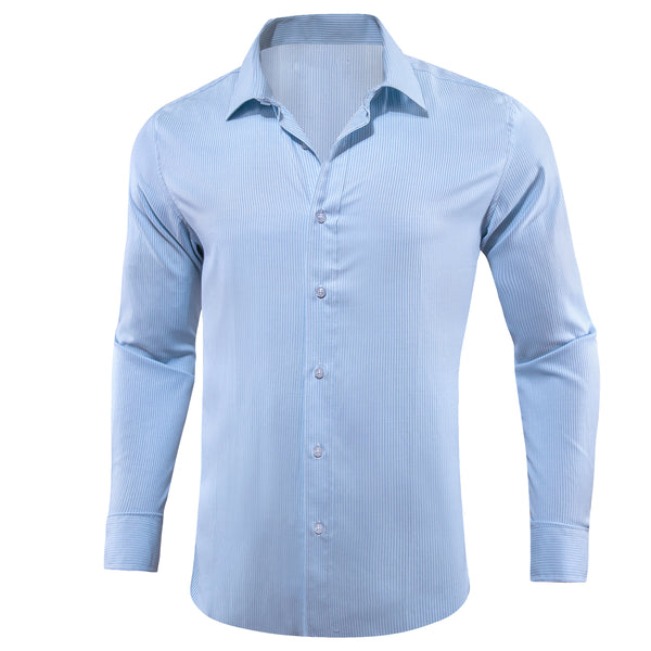 Sky Blue Solid Men's Long Sleeve Work Shirt