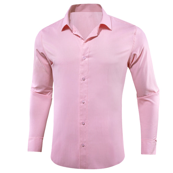 Baby Pink Solid Men's Long Sleeve Work Shirt