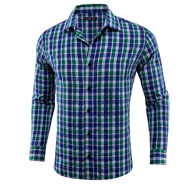 Blue Green Solid Men's Long Sleeve Work Shirt