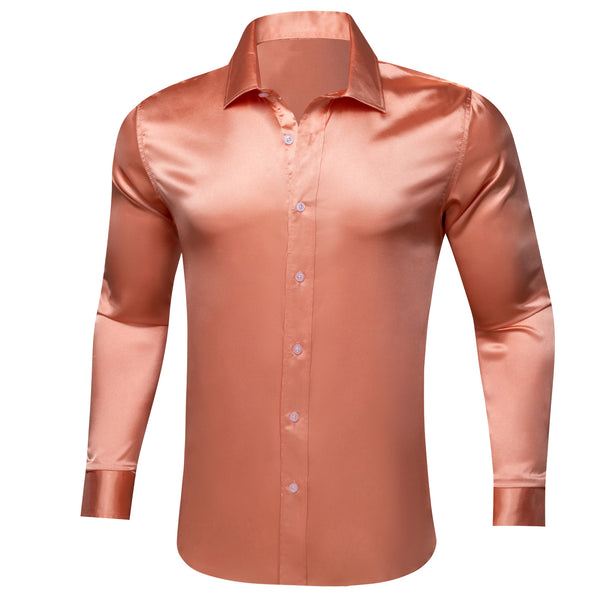 LightSalmon Solid Silk Men's Long Sleeve Shirt