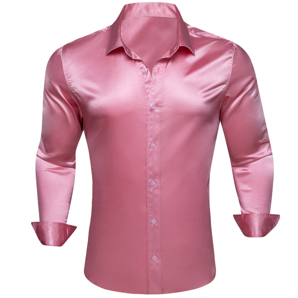PaleVioletRed Solid Silk Men's Long Sleeve Shirt