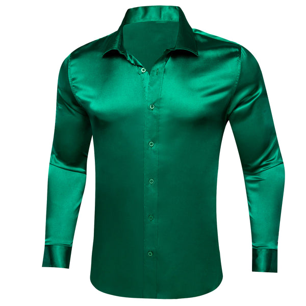 ForestGreen Solid Silk Men's Long Sleeve Shirt