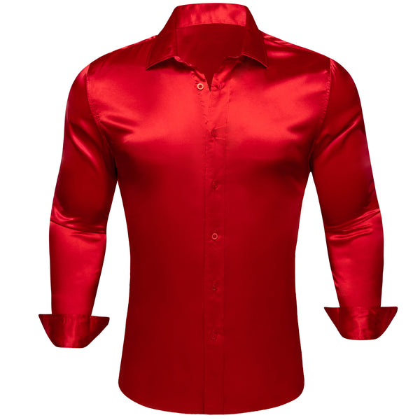 Ties2you Button Down Shirt Crimson Solid Silk Men's Long Sleeve Shirt