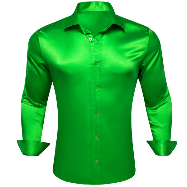 LimeGreen Solid Silk Men's Long Sleeve Shirt