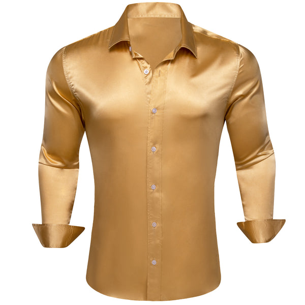 BrulyWood Solid Silk Men's Long Sleeve Shirt
