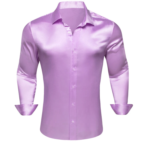 Violet Solid Silk Men's Long Sleeve Shirt