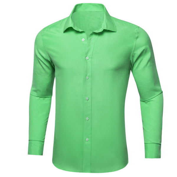 Green Solid Men's Long Sleeve Casual Shirt