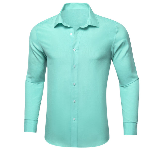 Teal Blue Solid Men's Long Sleeve Casual Shirt