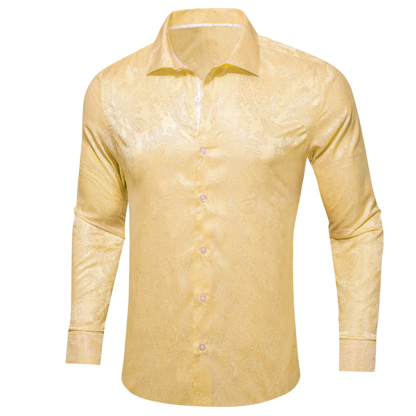 Light Yellow Paisley Men's Long Sleeve Shirt
