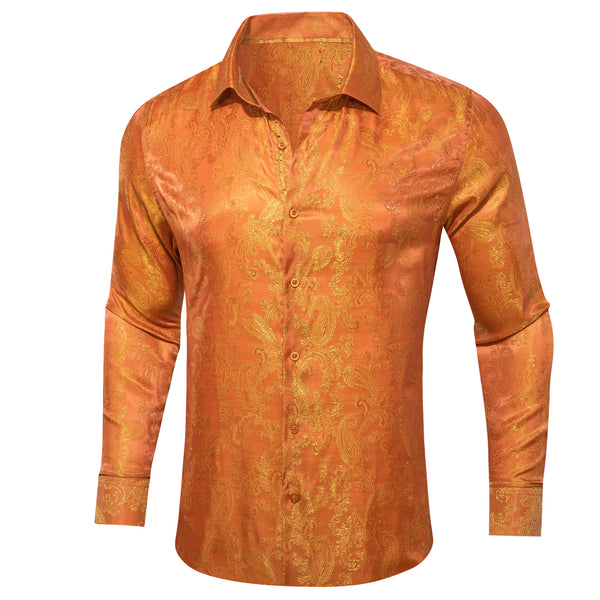 Orange Paisley Men's Long Sleeve Casual Shirt