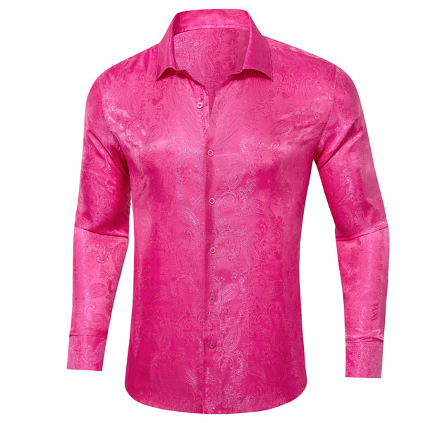 Ties2you Button Down Shirt Rose Pink Paisley Men's Long Sleeve Casual Shirt