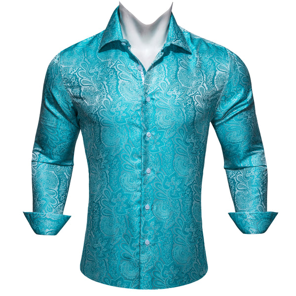 Maximum Blue Green Paisley Men's Long Sleeve Casual Shirt