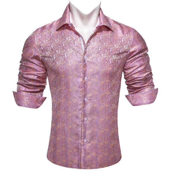 Pink Purple Paisley Men's Long Sleeve Casual Shirt