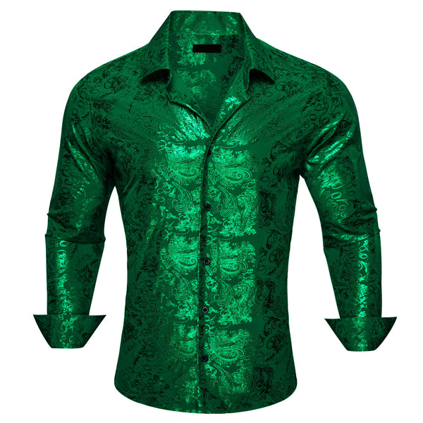 Emerald Green Floral Silk Men's Shirt
