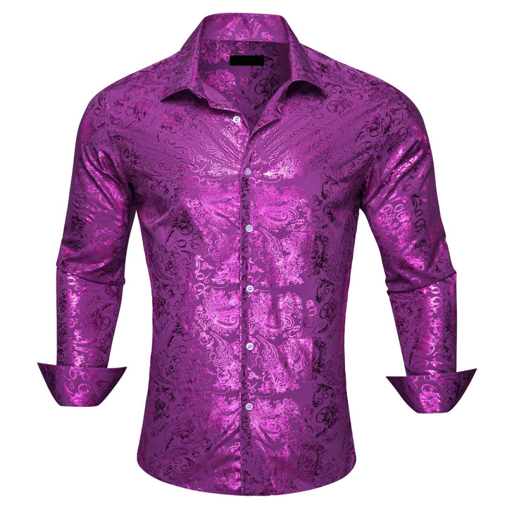 Orchid Purple Jacquard Floral Men's Silk Shirt