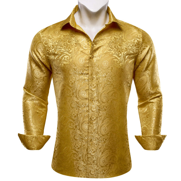  Golden Paisley Silk Long Sleeve Shirt 
