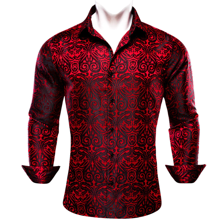 Red Black Woven Paisley Silk Men's Shirt
