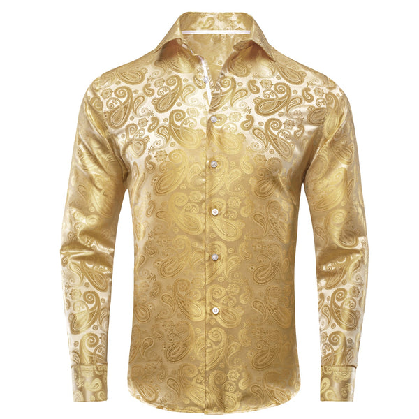 $29.99 Yellow Paisley Silk Men's Long Sleeve Shirt