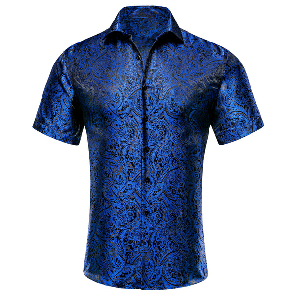 Deep Blue Paisley Silk Men's Short Sleeve Shirt