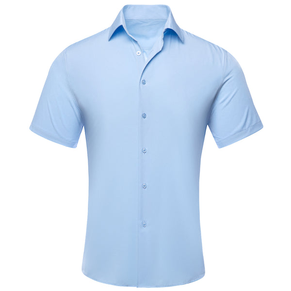 Sky Blue Solid Men's Short Sleeve Shirt