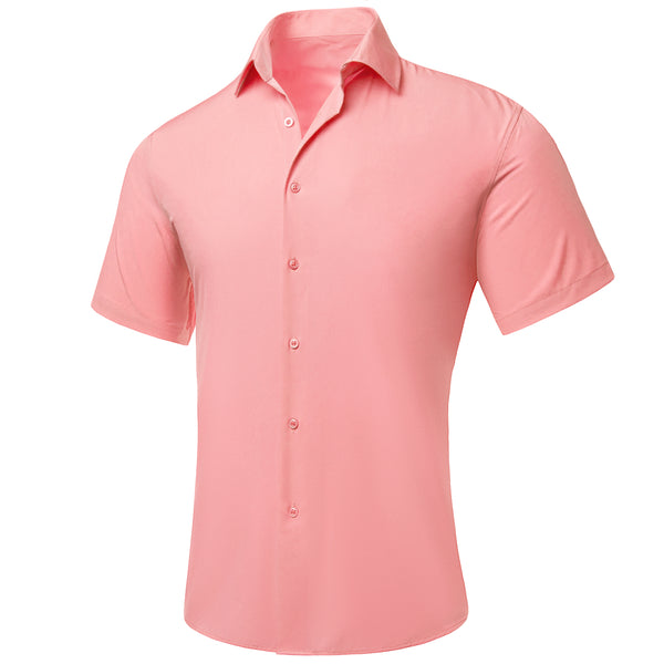 Ties2you Summer Shirt Coral Pink Solid Men's Short Sleeve Shirt Hot