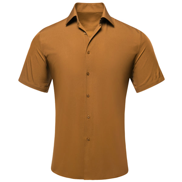 Brown Solid Men's Short Sleeve Shirt
