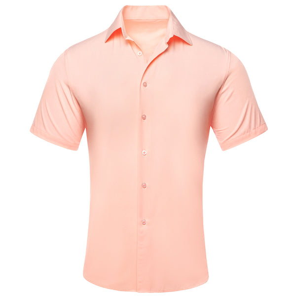 Cream Pink Solid Men's Short Sleeve Shirt
