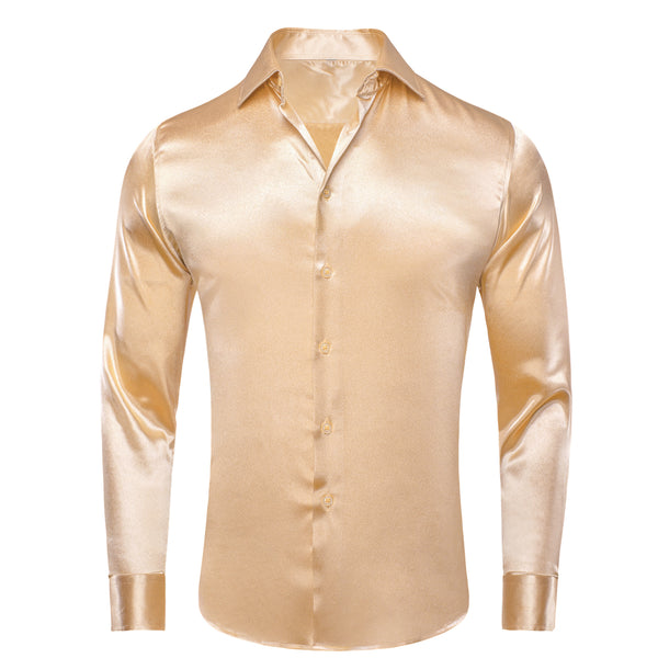 Champagne Solid Silk Men's Long Sleeve Shirt