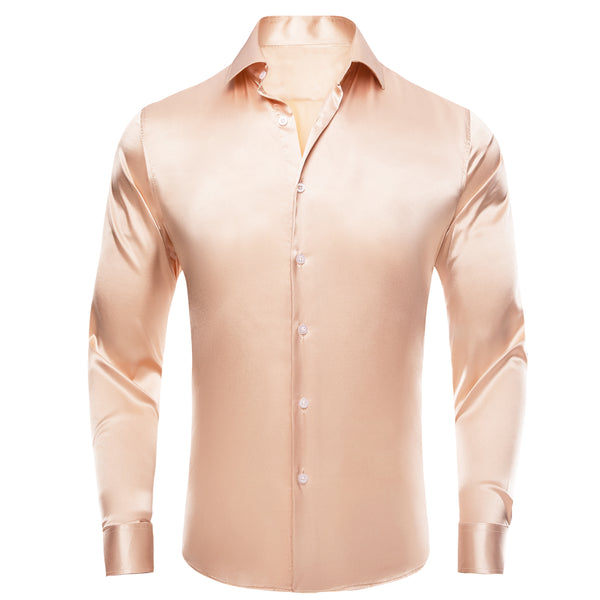 Mist Orange Solid Satin Silk Men's Long Sleeve Business Shirt