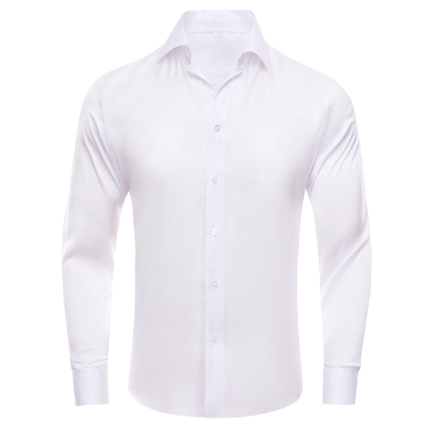 White Solid Satin Chiffon Non-stretch Men's Long Sleeve Shirt