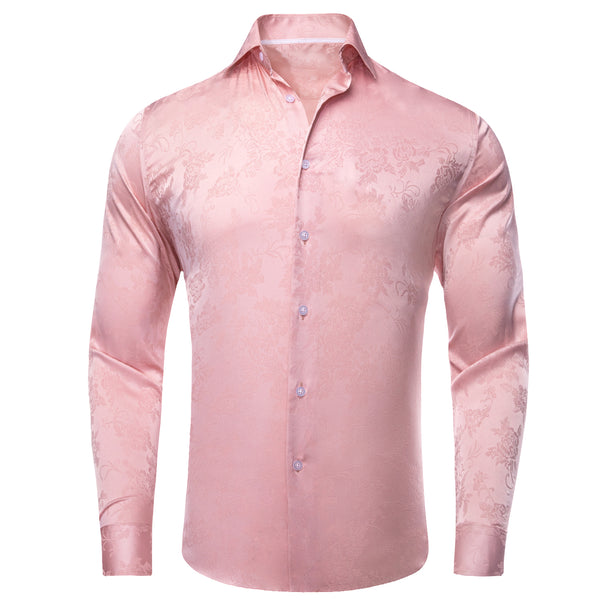 Pure Pink Paisley Silk Men's Long Sleeve Shirt