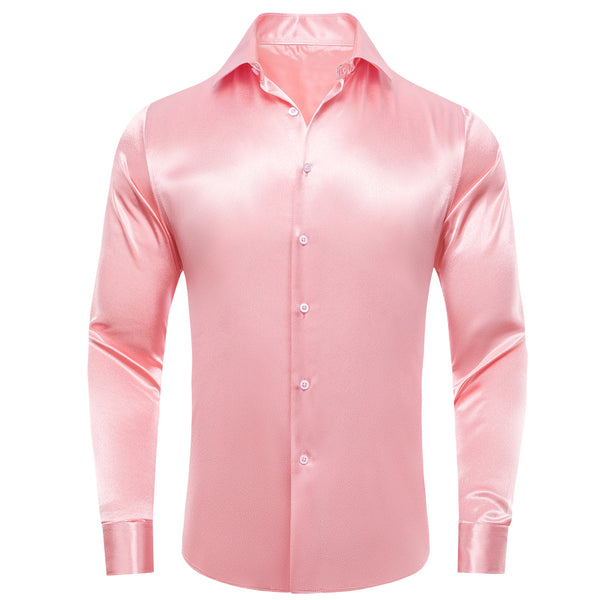 Baby Pink Satin Men's Long Sleeve Shirt