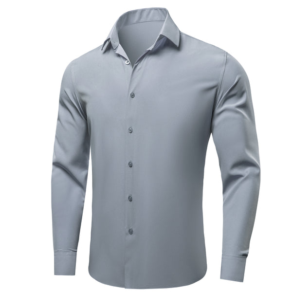Grey Solid Satin Men's Long Sleeve Shirt