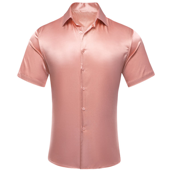 Coral Pink Solid Satin Men's Short Sleeve Shirt