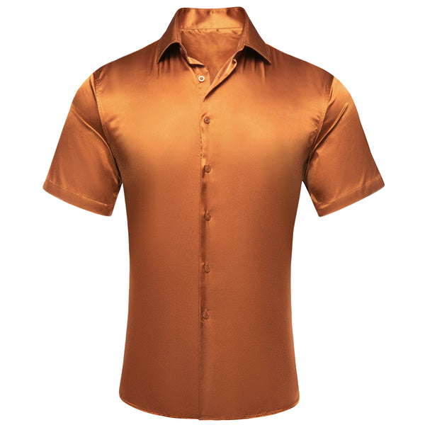 Gold Solid Satin Men's Short Sleeve Shirt