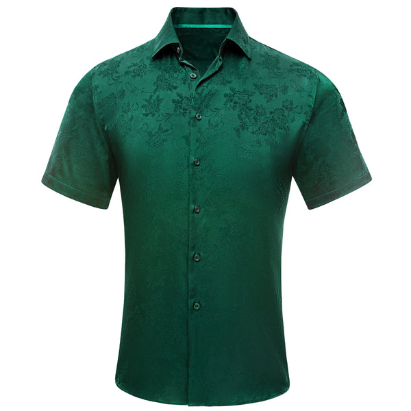 Dark Green Floral Silk Men's Short Sleeve Shirt
