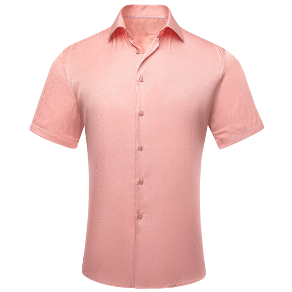 Pink Solid Silk Men's Short Sleeve Shirt