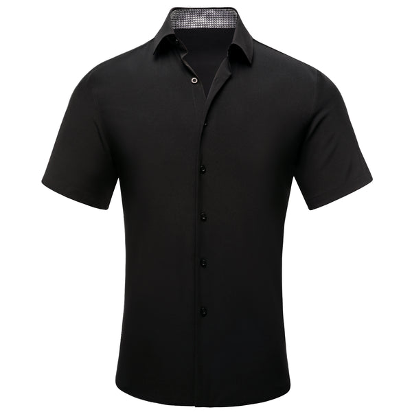 Splicing Style Black with Silver Geometric Silk Men's Short Sleeve Shirt