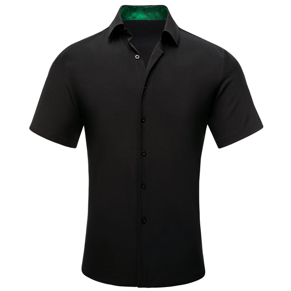 Splicing Style Black with Green Novelty Silk Men's Short Sleeve Shirt