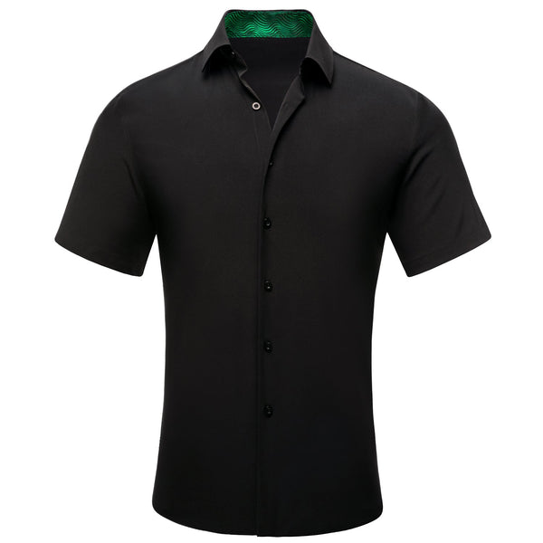 $29.99 Splicing Style Black with Green Novelty Silk Men's Short Sleeve Shirt