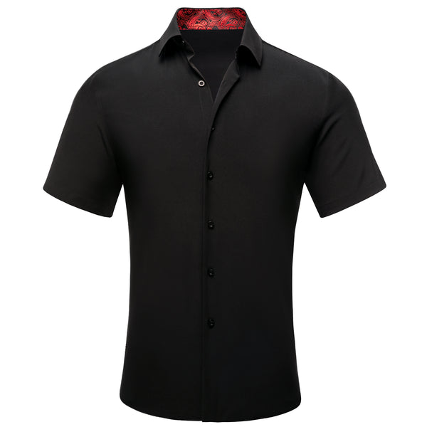 Splicing Style Black with Red Paisley Silk Men Short Sleeve Shirt