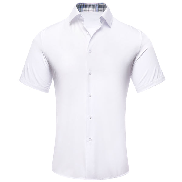 Splicing Style White with Black White Plaid Silk Men's Short Sleeve Shirt